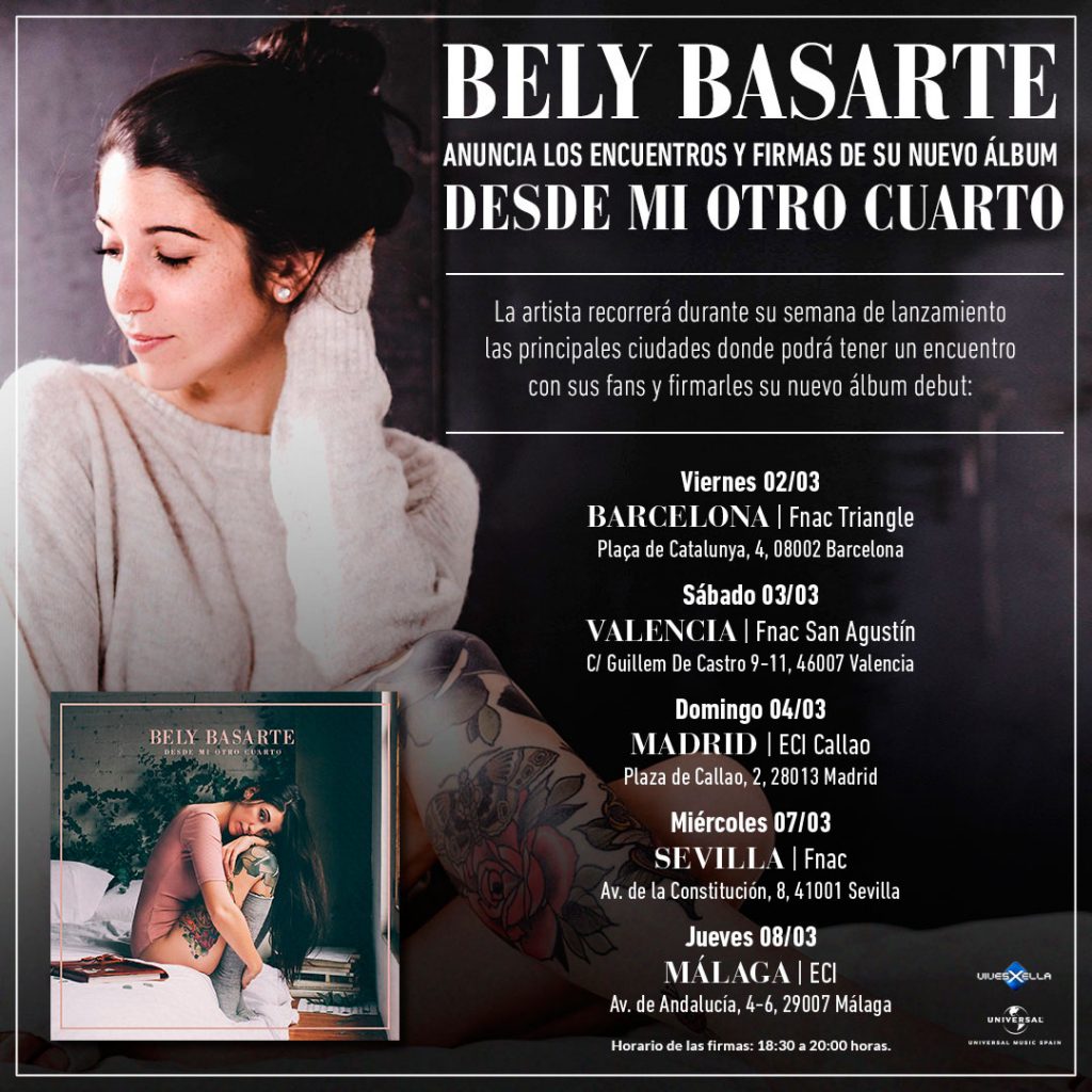Encuentros y firmas de discos de Bely Basarte "Desde mi otro cuarto"